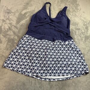 Talisea‎ Swimsuit Womens XL Navy Blue White Skirted One Piece Bathing Suit New